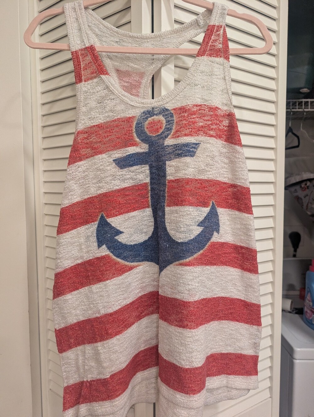 Daisy Helen  Red & White Striped Tank Top with Blue Anchor Print Size Large